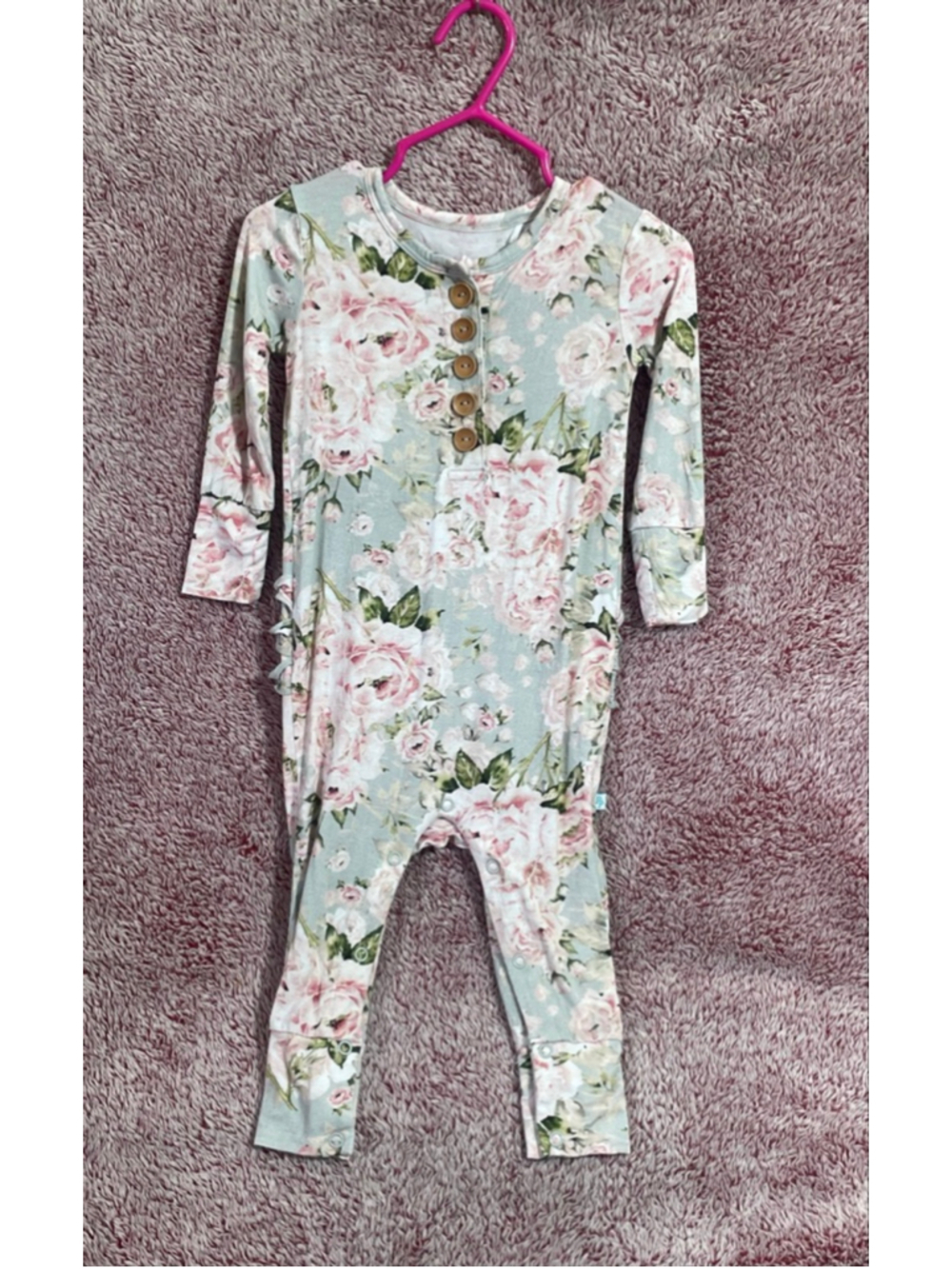Baby Posh Peanut Floral Footie 12-18 Months Gray Pink